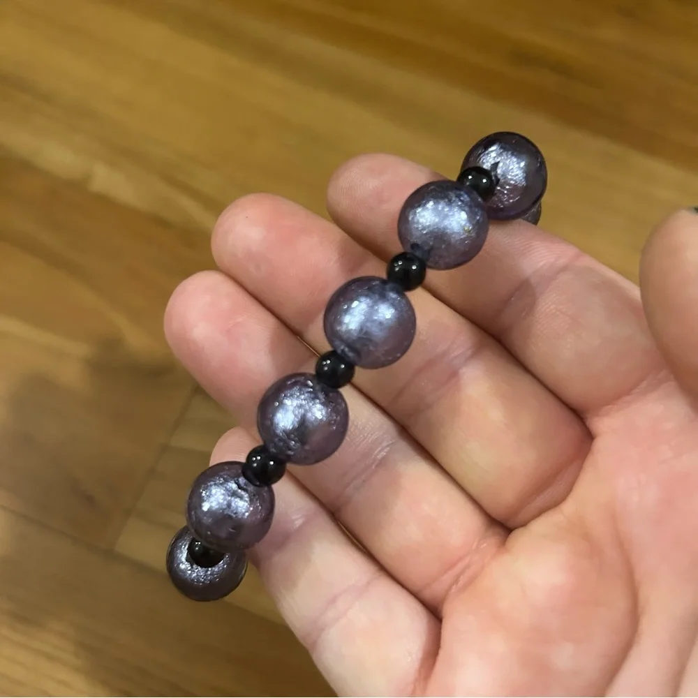 Purple and Black Beaded Bracelet